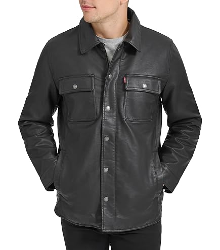 Levi's Men's Faux Leather Sherpa Trucker Jacket, Dark Brown